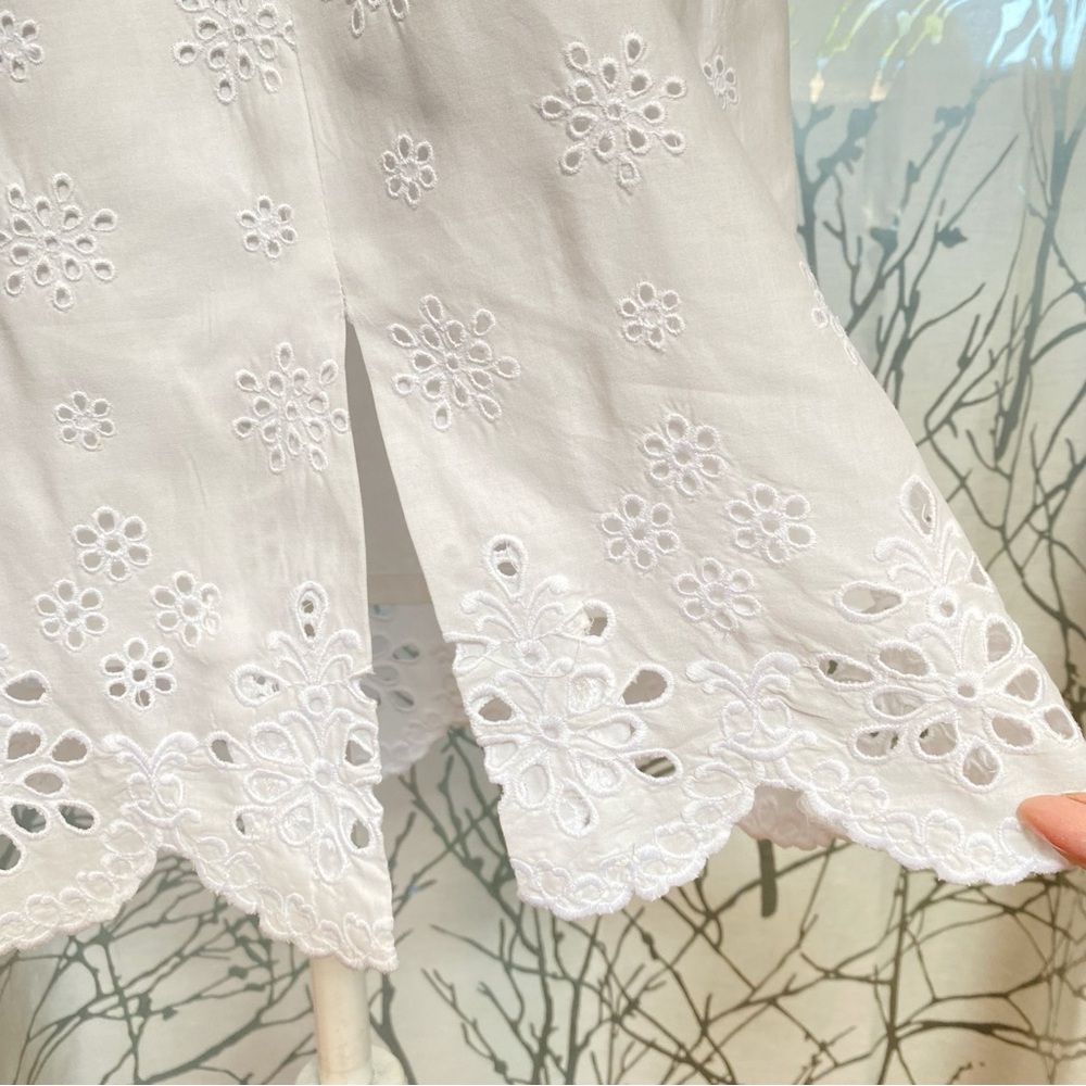 MILLY all white cotton strapless ruffle eyelet lace waist belt fitted dress - Picture 10 of 13